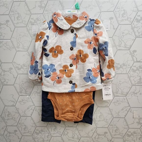 Carter's Child of Mine Baby Girl Floral Cardigan Outfit Set, 3-Piece, Size 6-9 m - Picture 1 of 8